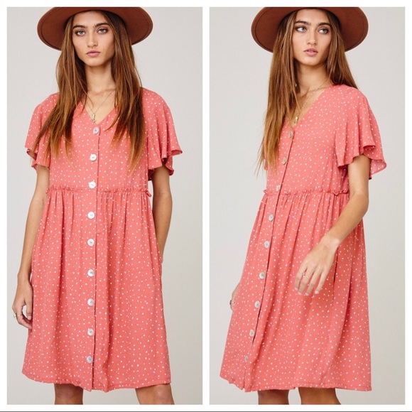 #22 Boho chic button down spotty check print dress - Picture 3 of 5